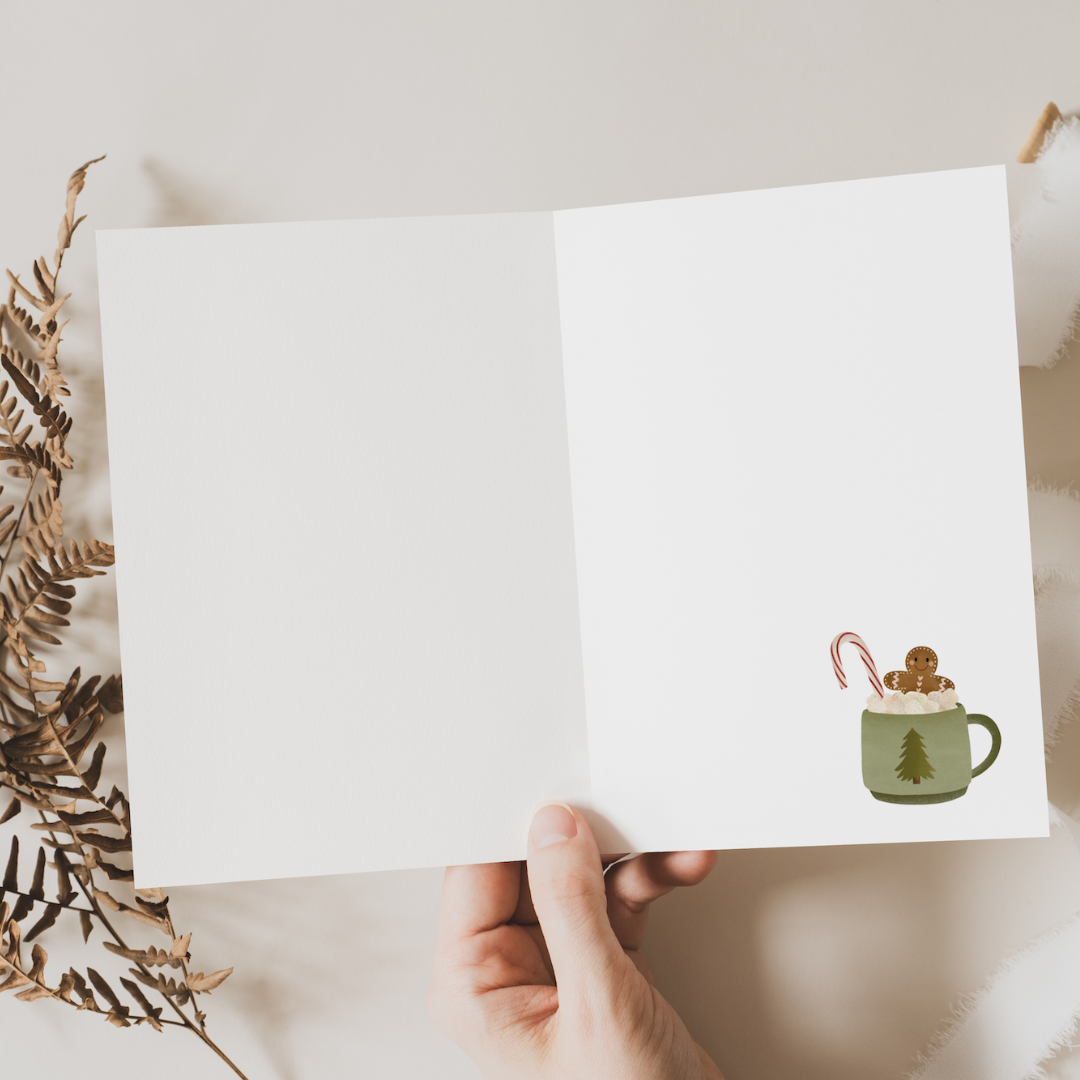 Grußkarte Weihnachten Heiße Schokolade Tasse Lebkuchen - Klappkarte A6 Weihnachtskarte