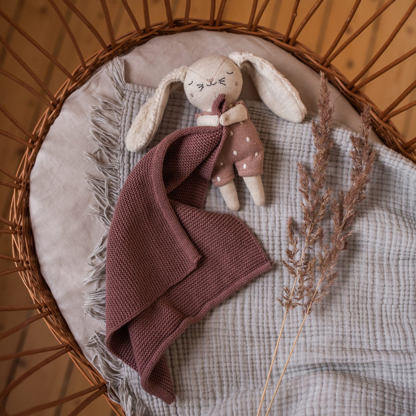 Kuscheltuch mit Hase groß, dunkles pink