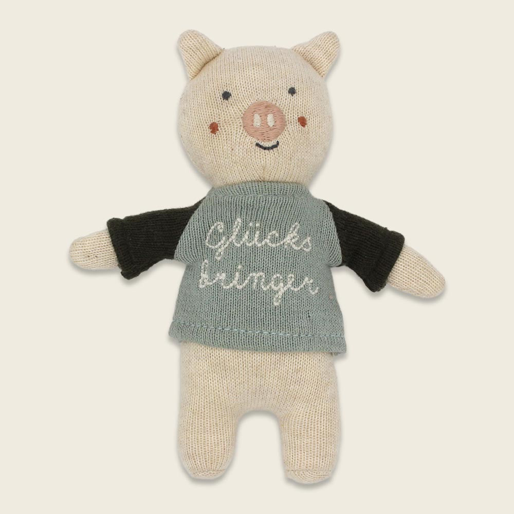 Glücksbringer-Schwein mit Shirt eisblau/oliv, 15cm