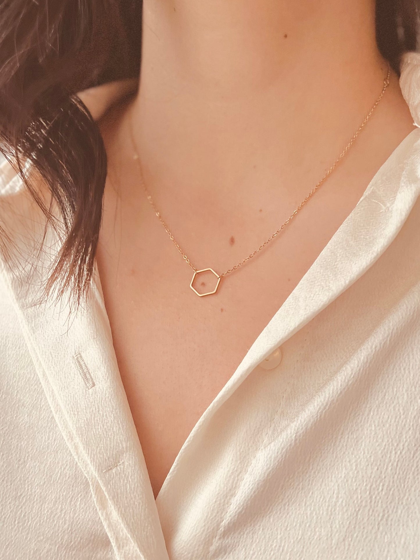 Zierlich und Boho Gold Sechseck Halskette - Sechseck Halskette - Gold Edelstahl Halskette