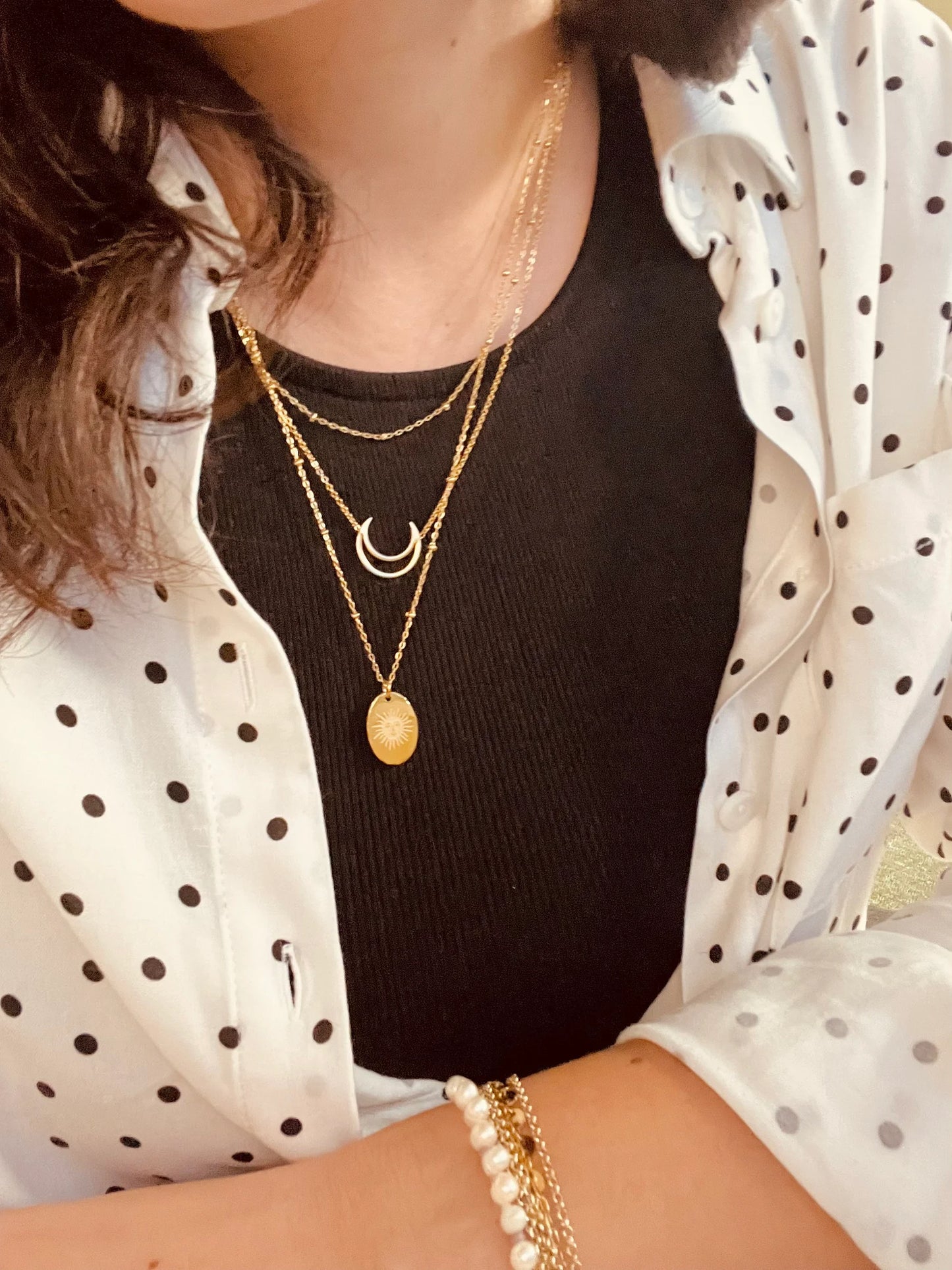 Zierlich und Boho Gold Mond Halskette