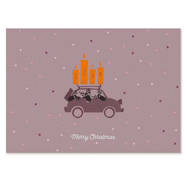 Postkarte Merry Christmas - Auto