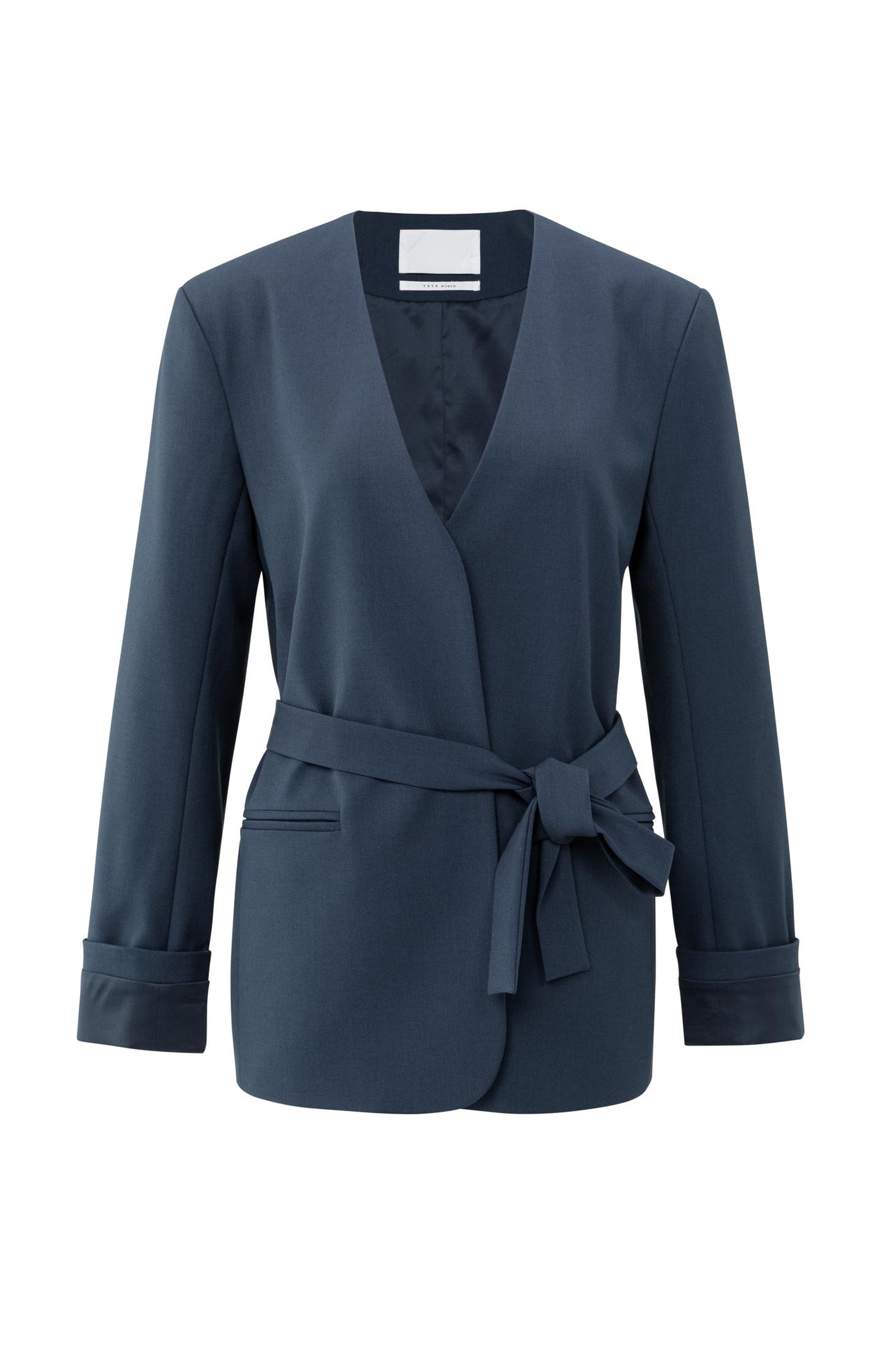 Gewebter Blazer mit Gürtel und umgeschlagenen Bündchen