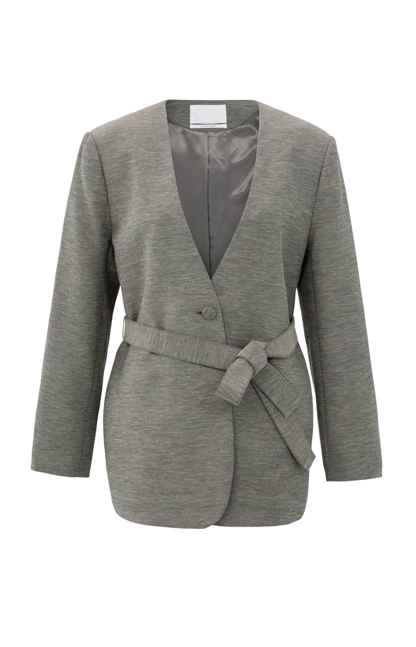 Gewebter kragenloser Blazer mit Gürtel