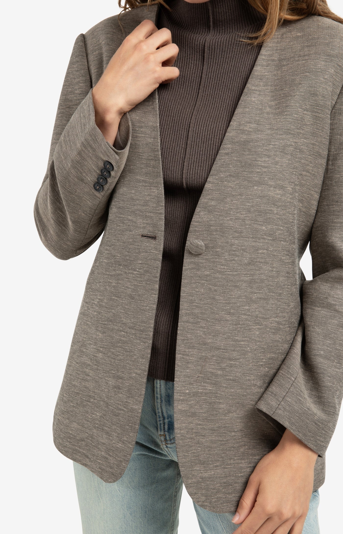 Gewebter kragenloser Blazer mit Gürtel