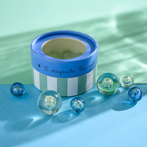Magische Murmeln, blau – Glow in the Dark, 12 Stück in Geschenkverpackung