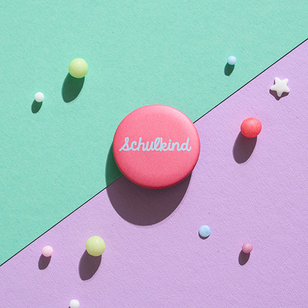 Button „Schulkind“, rosa/hellblau