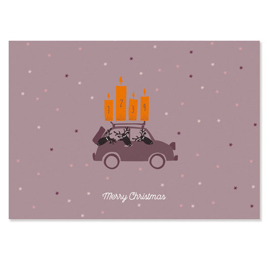 Postkarte Merry Christmas - Auto