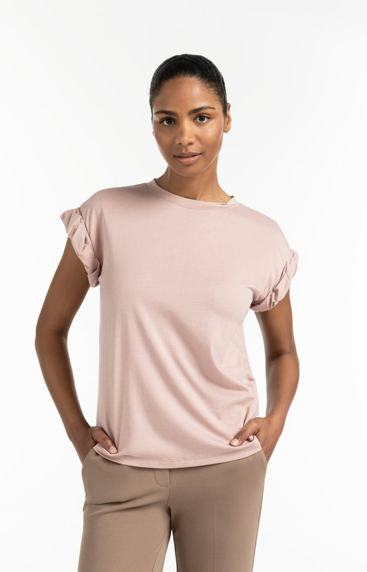 T-Shirt mit plissierten umgeschlagenen Ärmeln