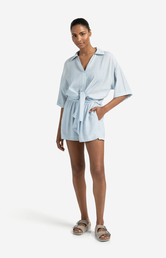 Gewebte strukturierte Shorts mit elastischem Bund - Baby Blue